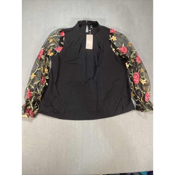 Emery Rose Tops - Emery Rose Womens Large Black Sheer Floral Sleeve Top Boho Whimsigoth NWT